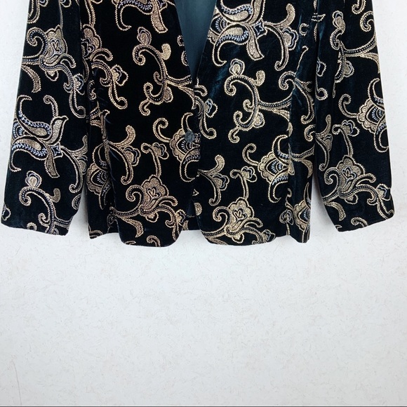 Vintage Norton McNaughton velvet floral blazer jacket rustic gold art deco - Picture 2 of 5